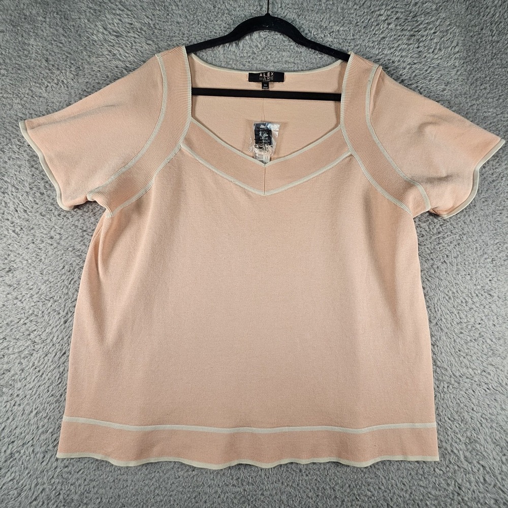 Alex Marie Top Womens 3X Apricot‎ Sweetheart Neck Stretch Contrast Trim Career